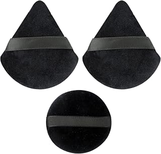 Wellehomi Makeup Powder Puffs,Triangle Velour Powder Puffs with Round Powder Puffs Apply for Daily Makeup Such as Foundation,Cream,Blush (Black)