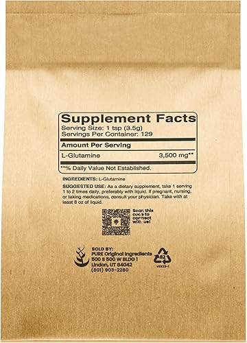 Miniatura 2 de Pure Original Ingredients L-Glutamina (1 lb) Alfa-Aminoácido Suplemento en polvo, verificado en laboratorio