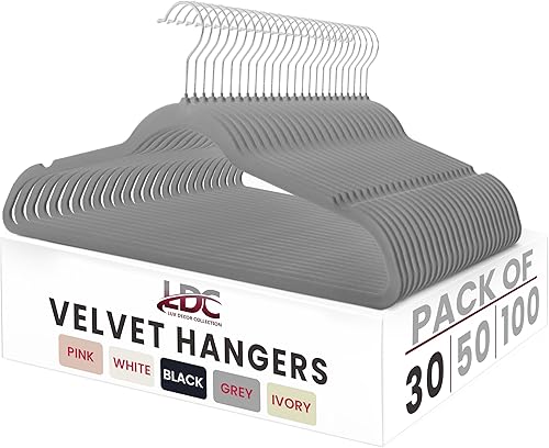 LDC LUX DECOR COLLECTION Perchas de terciopelo gris, paquete de 30  Percha de fieltro antideslizante de alta calidad para abrigos, pantalones,