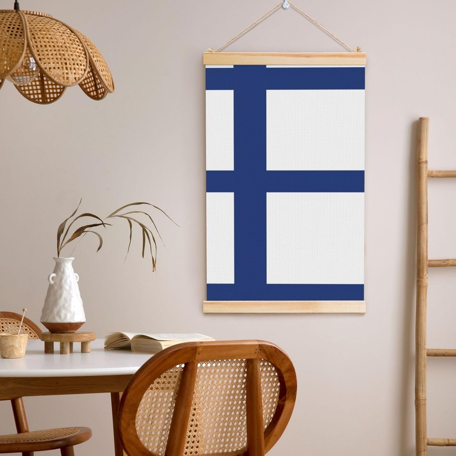 Finnish Flag Print Poster Hanger,Hanging Poster, Poster Frame,Wood Poster Hanger, For Wall Hanging