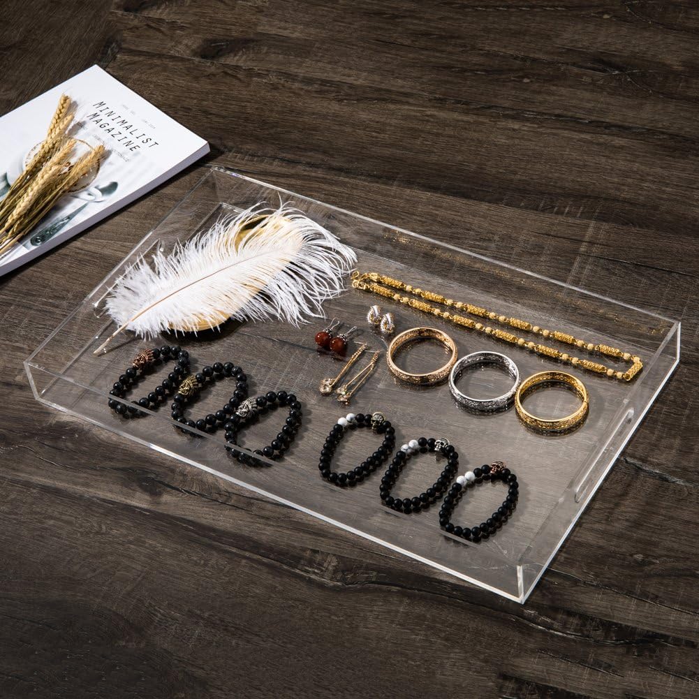 Sooyee Clear Acrylic Tray Decorative,16" x 12" Plastic Serving Trays for Coffee Table,Kitchen,Bathroom,Food,Vanity Countertop,Large Ottoman Tray with Handles - Image 6