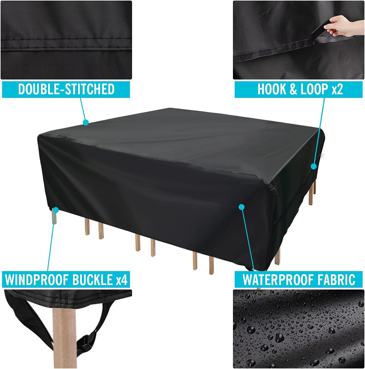 Velway Patio Furniture Cover Outdoor Waterproof Rectangular Patio Table Chair Sofa Set Cover, 108" Lx82 Wx28 H, All Weather Oxford Tear-Resistant Material with Zipper Carrying Bag Windproof Buckles