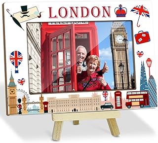 Family Vacations Frame for London Souvenirs Wood Photo Frames with Wood Stand Vacation Honeymoon Gifts for Friends Couples Wooden Picture Frames Desk Shelf Decor for Winter Themed Gifts - YT25