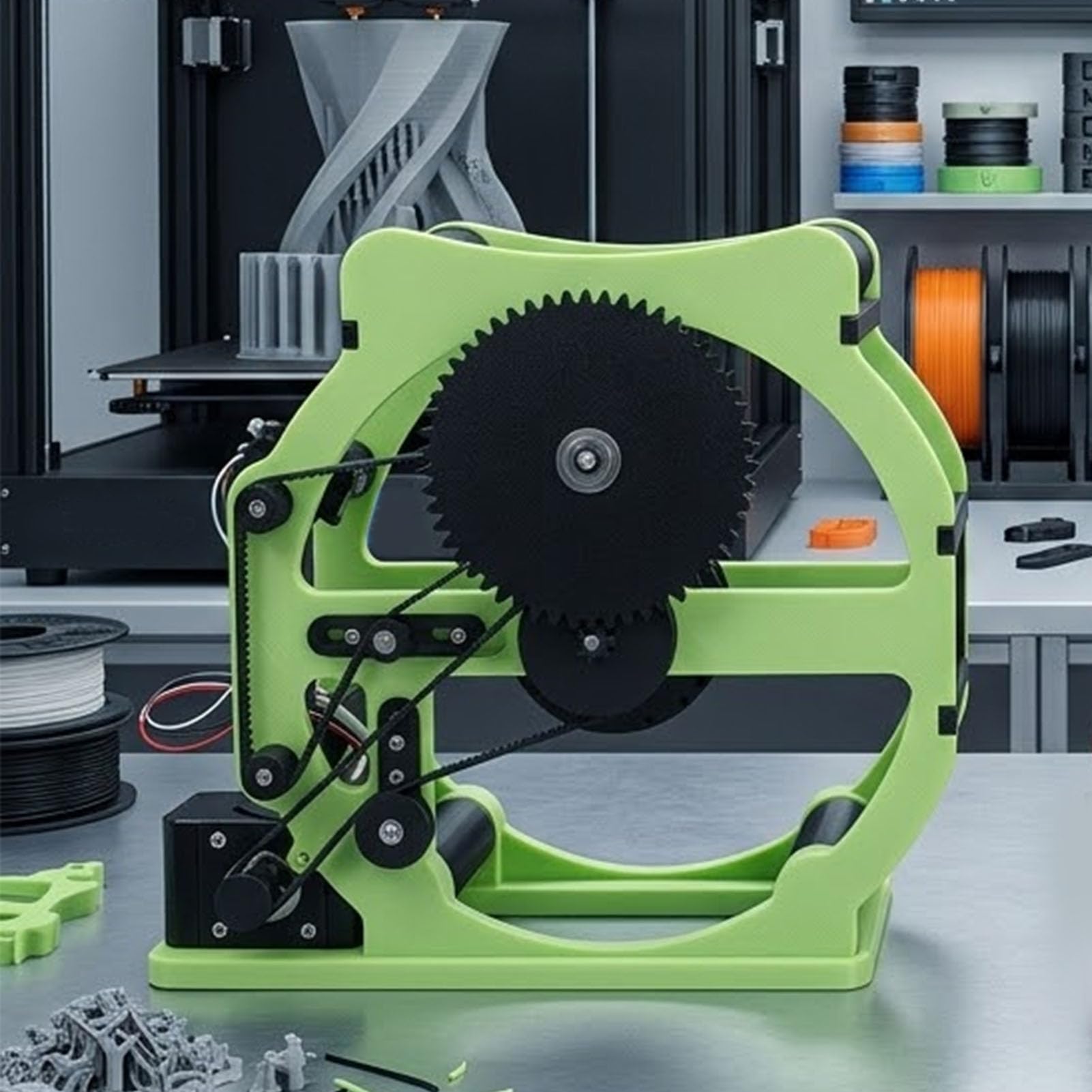 Fafeicy 3D-Drucker-Filament-Respooler, Doppellagiger Elektrischer Spulenwickler für PLA, PETG, ABS, TPU, Nylon, Grün, für 3D-Druck, Hobbyisten, Werkstatt, Heimgebrauch, 1 Packung