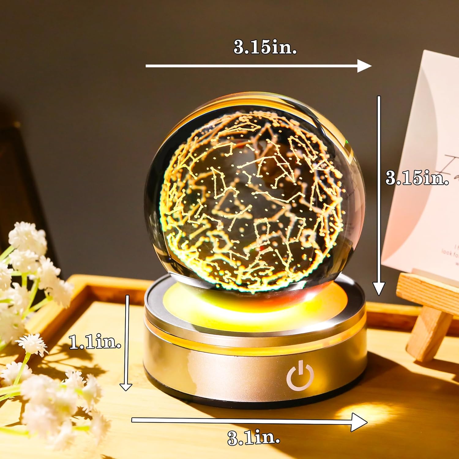 YWHL 3D Constellation Crystal Ball Lamp with Colorful LED Base, Laser Engraved Star Map Glass Sphere Constellation Night Light Home Decor, Crystal Constellation Gifts for Horoscope Lovers