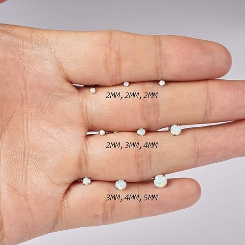 Miniatura 5 de Juego de 3 aretes para mujer, de acero inoxidable, pequeños ópalo sintético, paquete de 3 (SE-29)