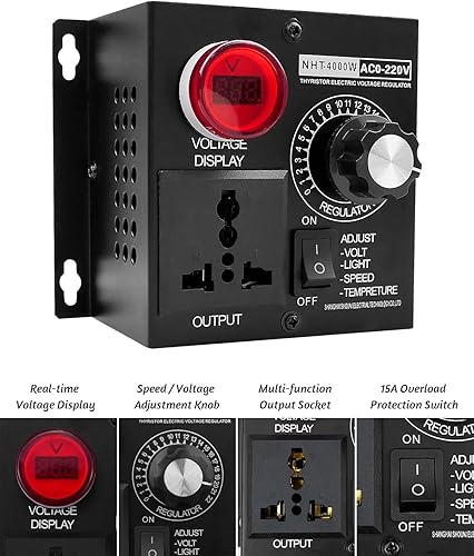 Miniatura 4 de Controlador de velocidad de ventilador variable de CA, controlador de voltaje SCR apto para ventilador motor eléctrico Rheostat, regulador de