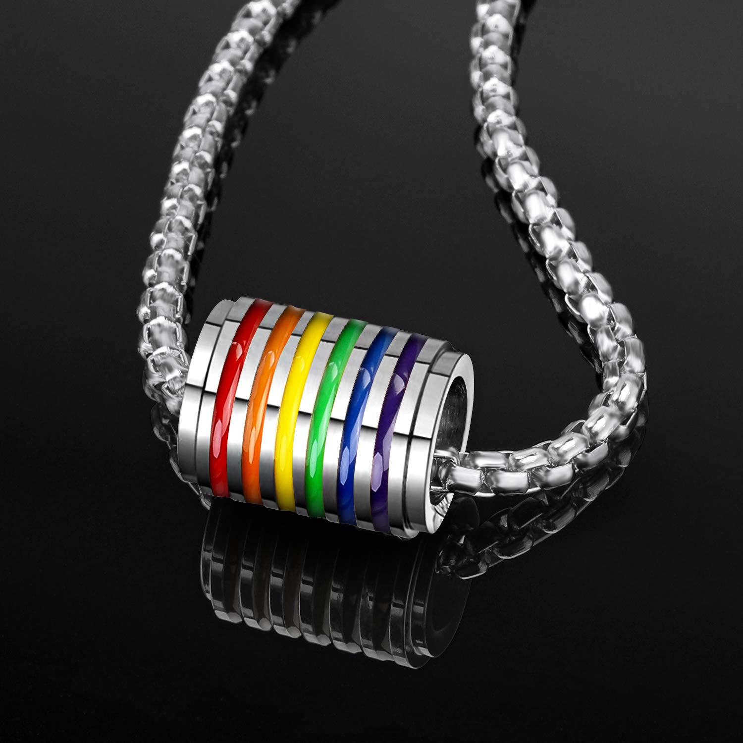 PHOGARY Gay Pride LGBT naszyjnik, tęczowy koralik wisiorek biżuteria z łańcuszkiem (stal nierdzewna)