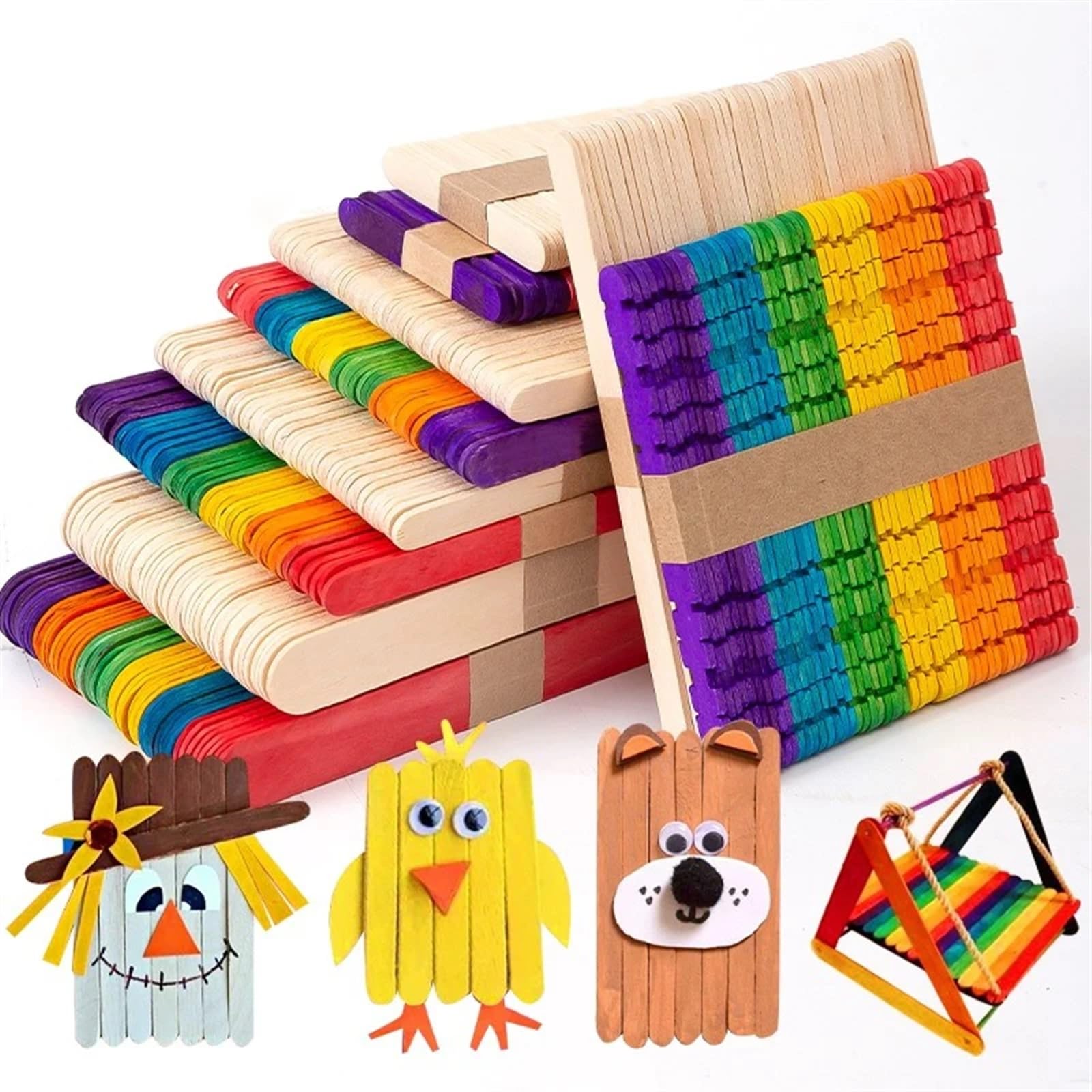 palos de madera hechos a mano, 500 palitos de helado madera for manualidades, ideales for fiestas y proyectos creativos(Mix Colors,11.5cm)