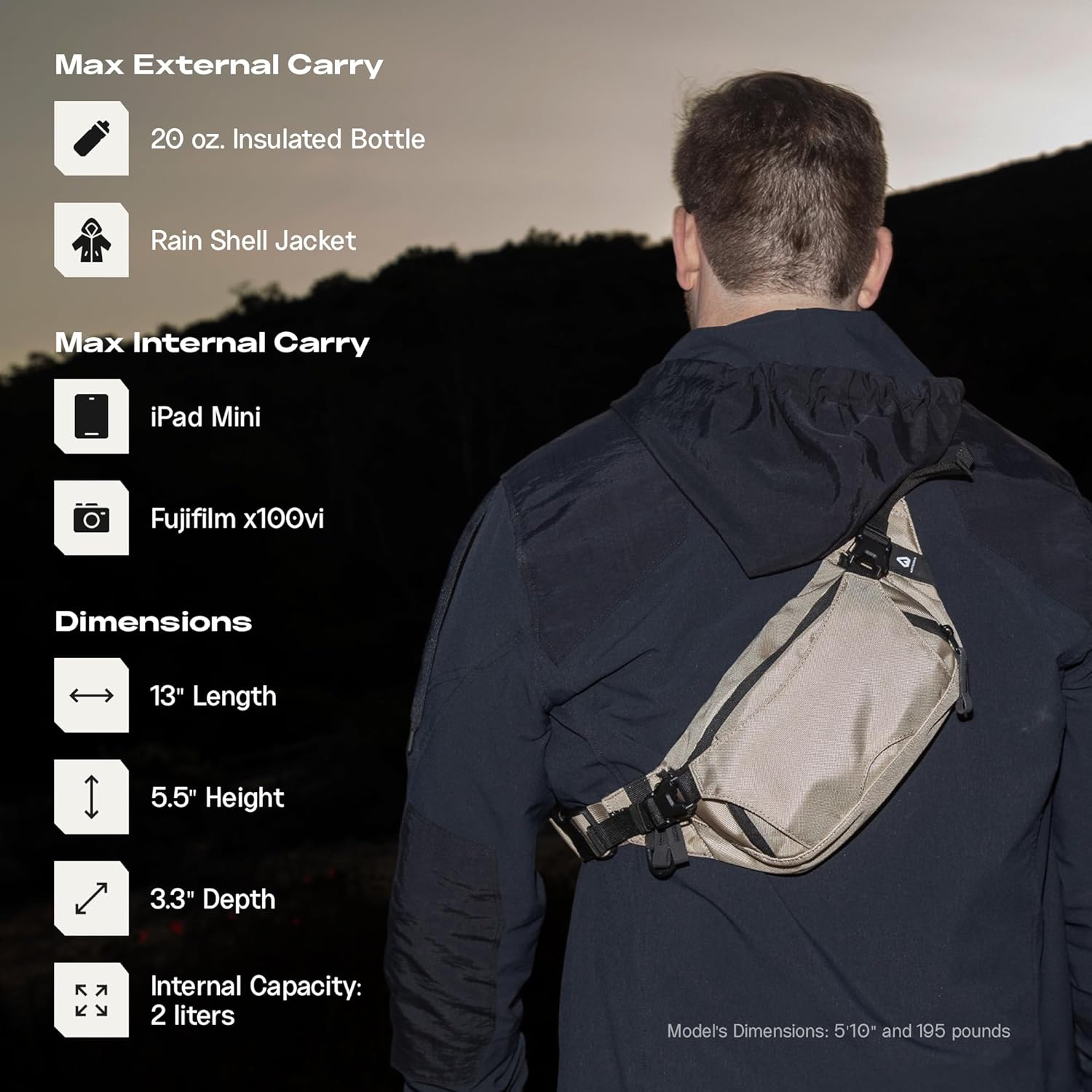 Falcon 2L Ultralight Fanny Pack Crossbody Belt Bag for Men & Women, Slim Waist Sling for Travel, Running, Hiking & Dog Walking, Expandable Water-Resistant Pack, Adjustable Strap, Obsidian Black