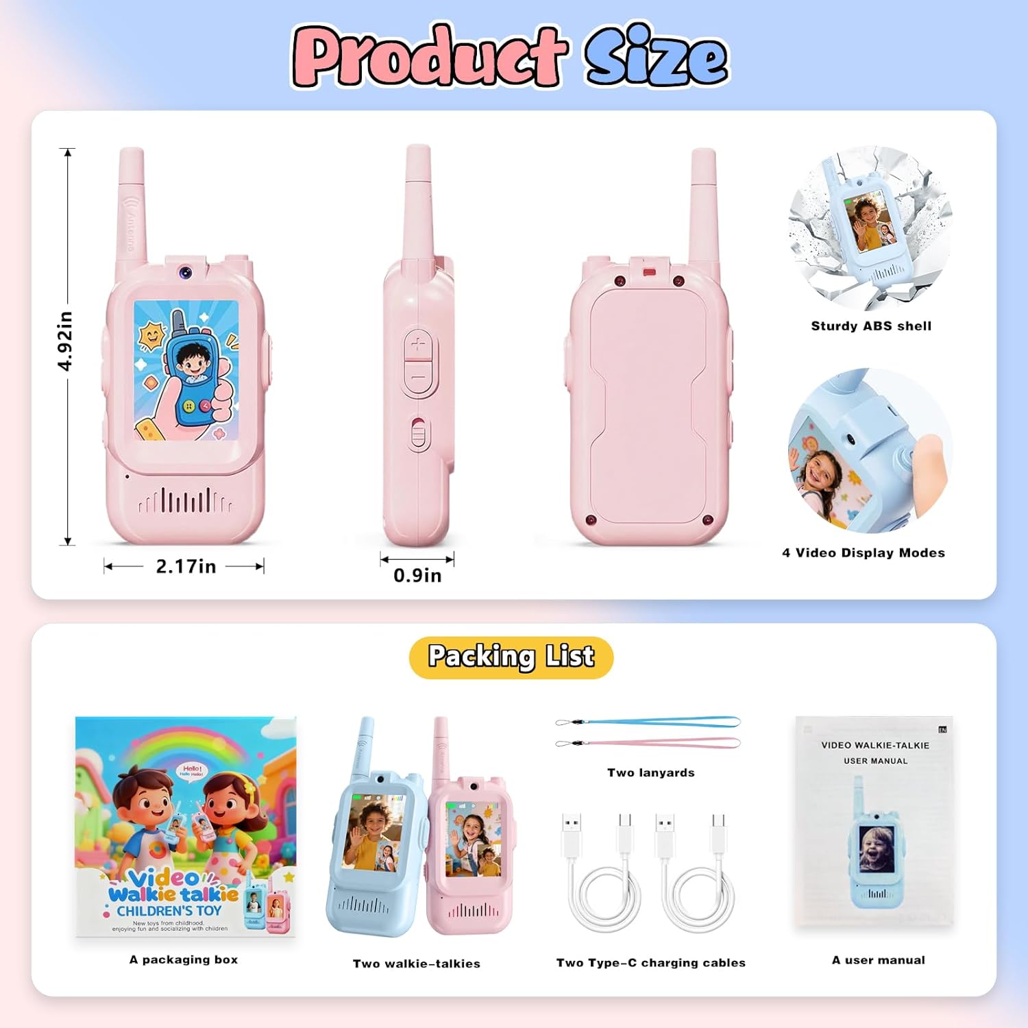 Video Walkie Talkies for Kids 300 Meter Transmission Distance and High Definition Display Suitable As Gifts for Boys and Girls Aged 3-12 Perfect for Family Games