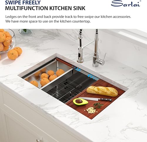 Miniatura 5 de Sarlai - Fregadero de cocina de 32 pulgadas de acero inoxidable para montaje bajo encimera de 32 x 19 pulgadas, estación de trabajo profundo de