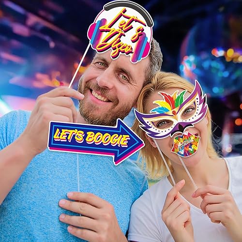 Miniatura 5 de SUNBEAUTY 26 piezas de accesorios para cabina de fotos de los años 70, accesorios de cabina de fotos vintage Groovy para fiesta de los años 70,