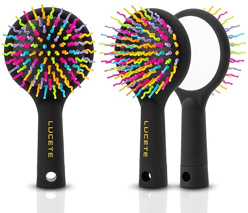 LUCETE Cepillo Rainbow Volume S (mediano) - Cepillo desenredante con un espejo tamaño de viaje