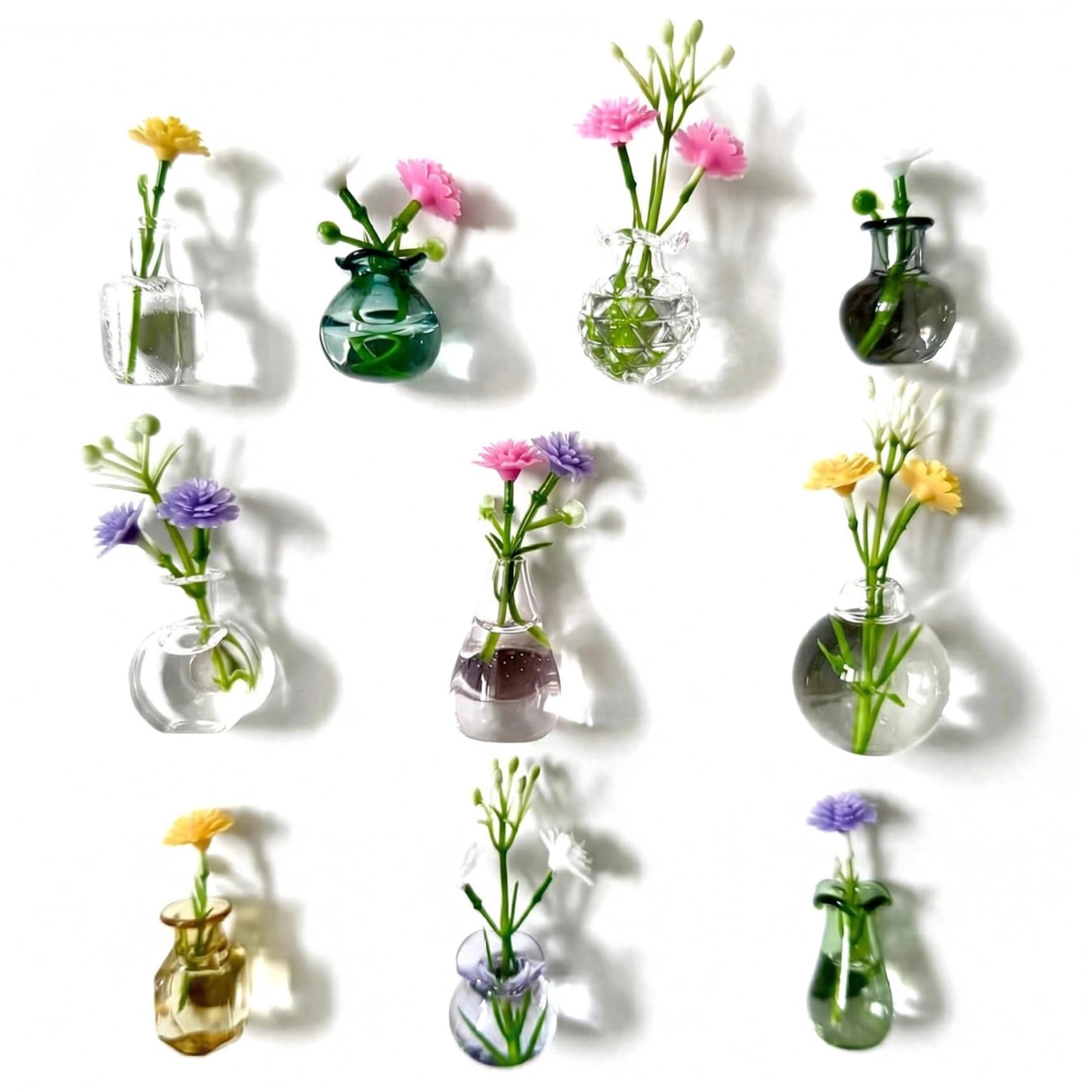 AwnsIMfreien Vase Fridge Magnets, Mini Vase Magnets for Fridge, Set of 10 Magnetic Mini Vases with Artificial Flowers, Cute Refrigerator for Home Office Kitchen, for