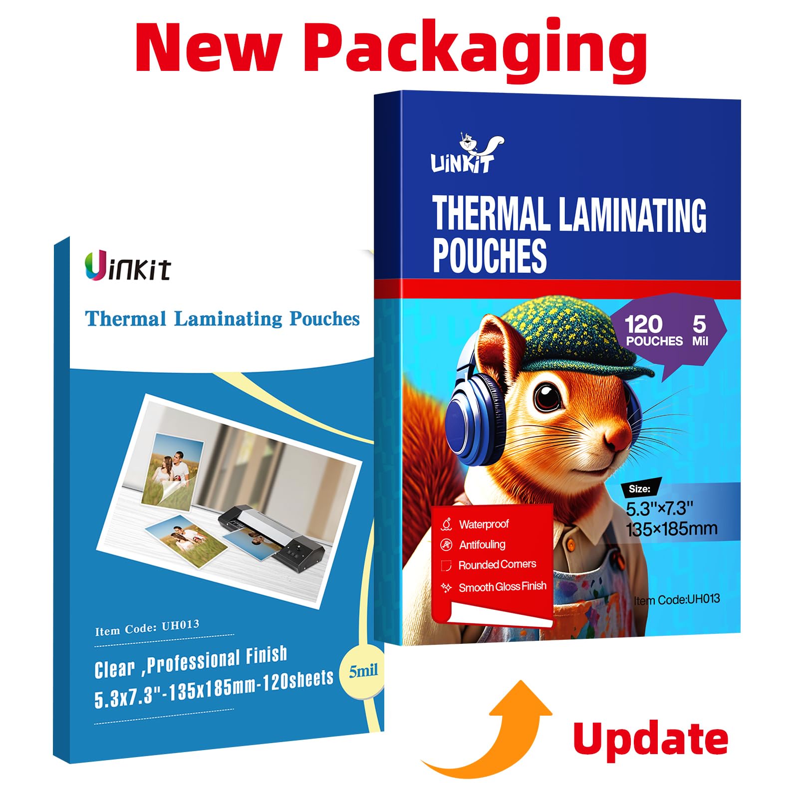 Uinkit 5x7 Inch Laminating Pouches - 5mil Thickness, 120 Pack, Glossy Clear With Rounded Corners
