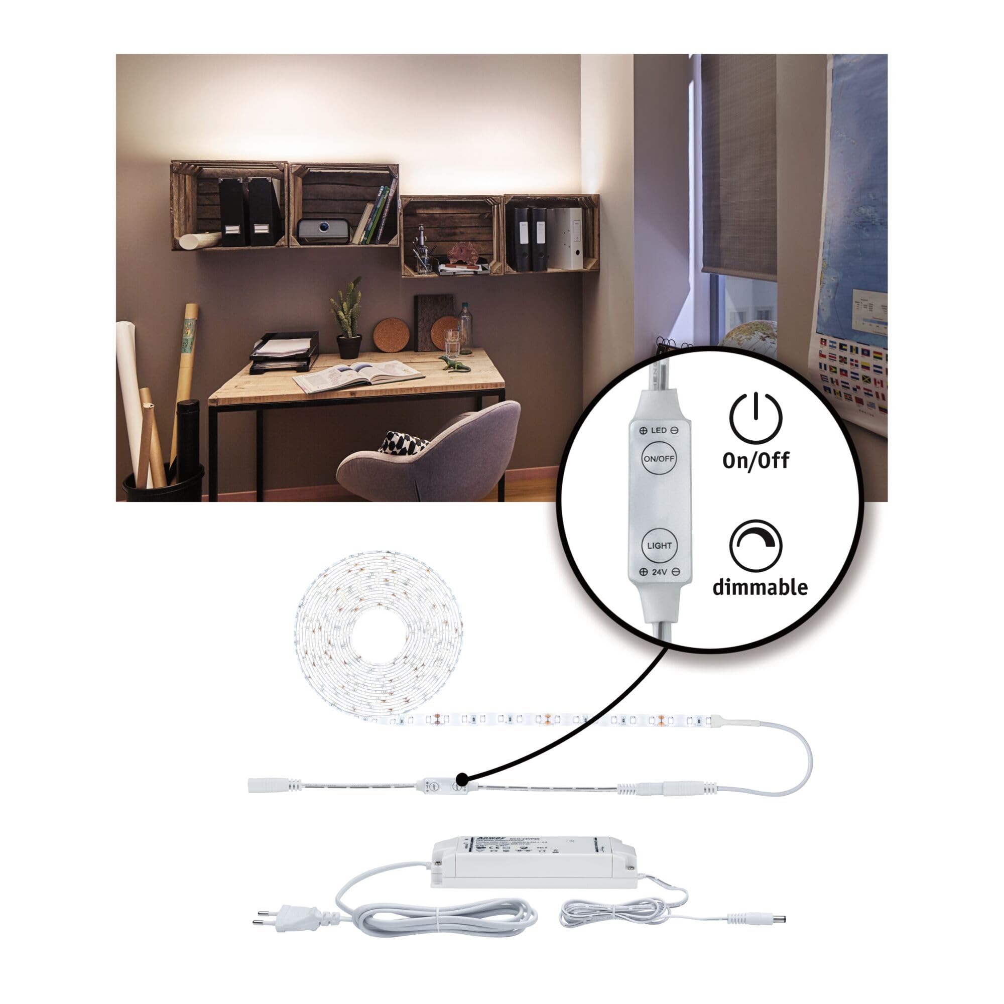 Paulmann 789.60 SimpLED Power Strip Set 5m Neutralweiß 50W beschichtet mit Schnurdimmer 1100lm/m