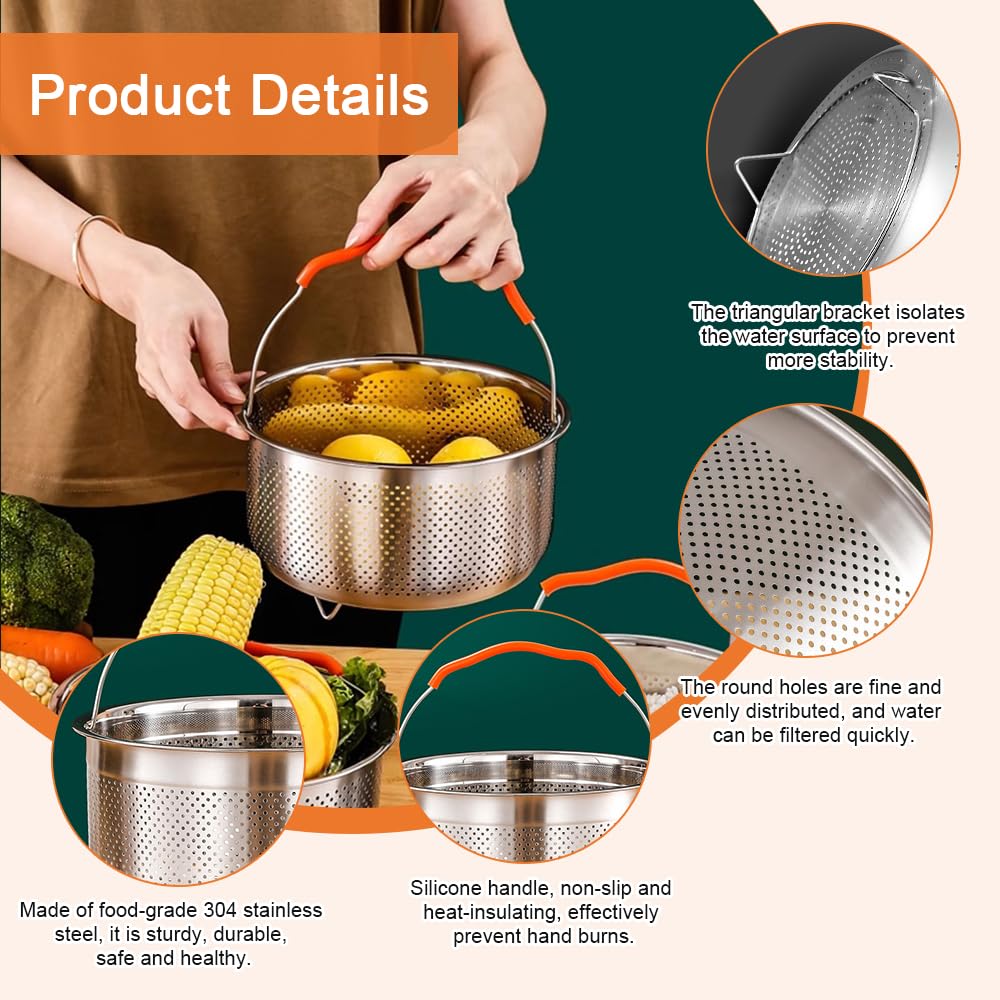 Cesta de Vapor Acero Inoxidable 2L 17.5cm Cesta para Vapor de Olla Cesta Vaporera de Verduras Cesta de Vapor para Olla a Presión Castillo Multiusos con Mango para Verdura Huevo Rroz + Esponja