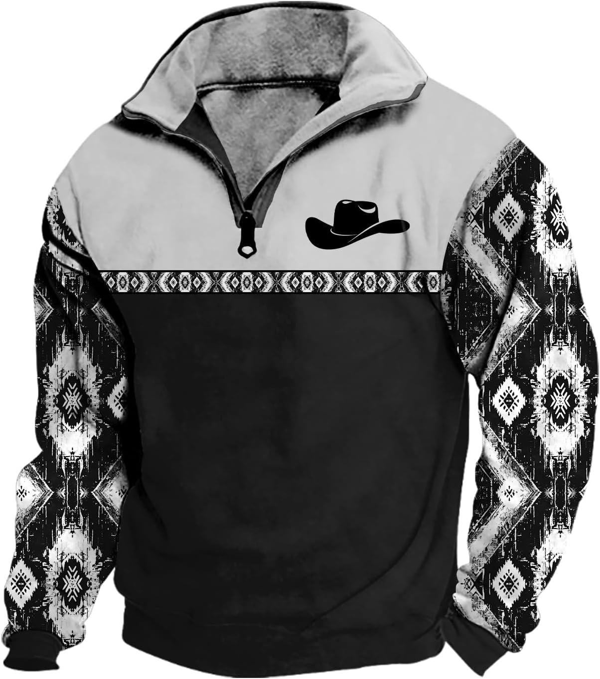 domirica Mens Western Zip Pullover Sweatshirt Aztec Cowboy Jacket Fall Retro Trendy Hoodie