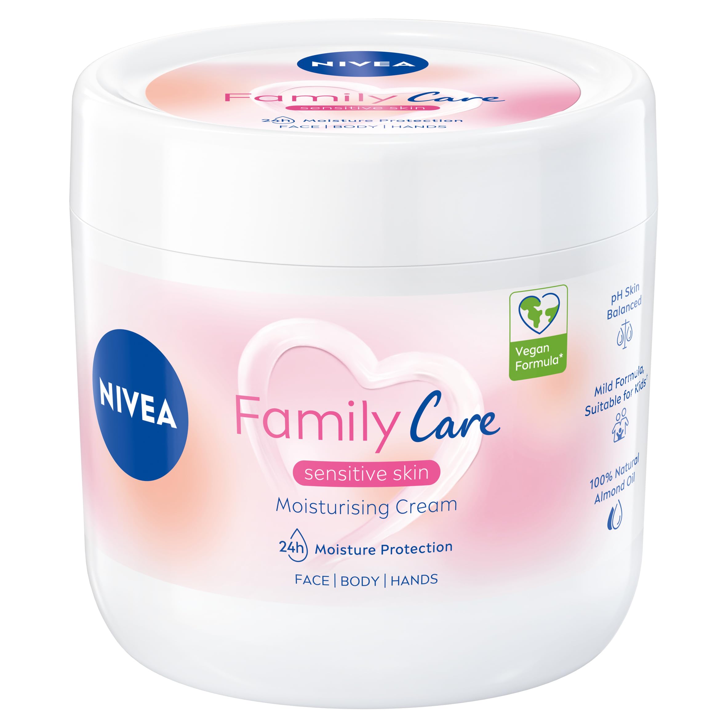 NIVEA Almond, Family Care Sensitive Moisturising Cream, Body Cream for Dry Skin, Sensitive Skin Moisturiser with Natural Almond Oil, Suitable for the Whole Family, 450 ml (Pack of 1)