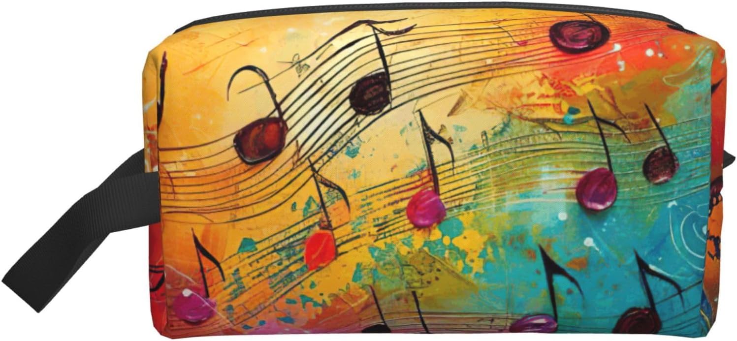 Colorful Music Notes Print Large Capacity Travel Toiletry Bag for Women Men Cosmetic Pouch Daily Organizer