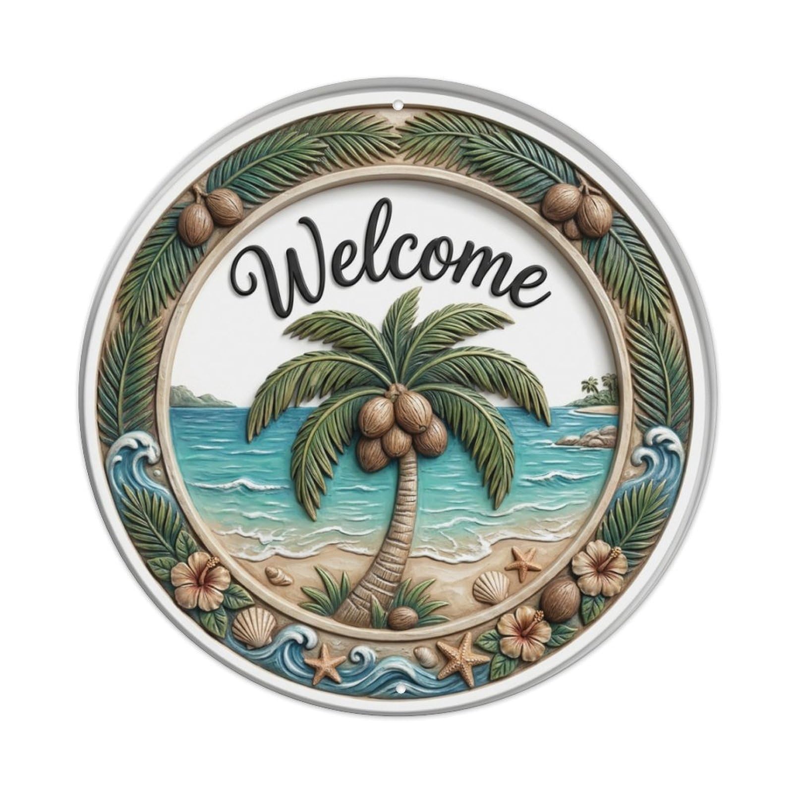Tgrcjimh Style Metal Tin Sign Coconut Palm Welcome Beach Getaway