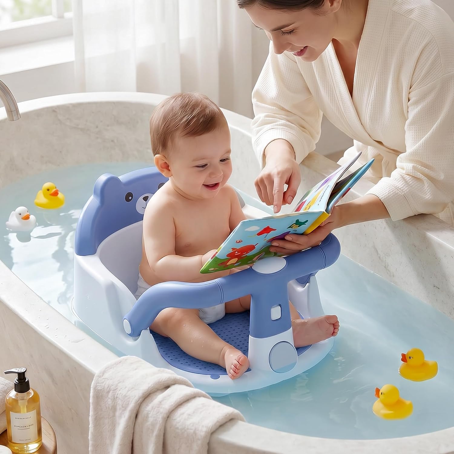 Baby Bath Seat for Babies 6 Months & up Non-Slip Toddler Bath Seats for Sitting Up Infant Bathtub Chair with Suction Cups and Soft Cushion for Baby Shower Tub Seat, Blue
