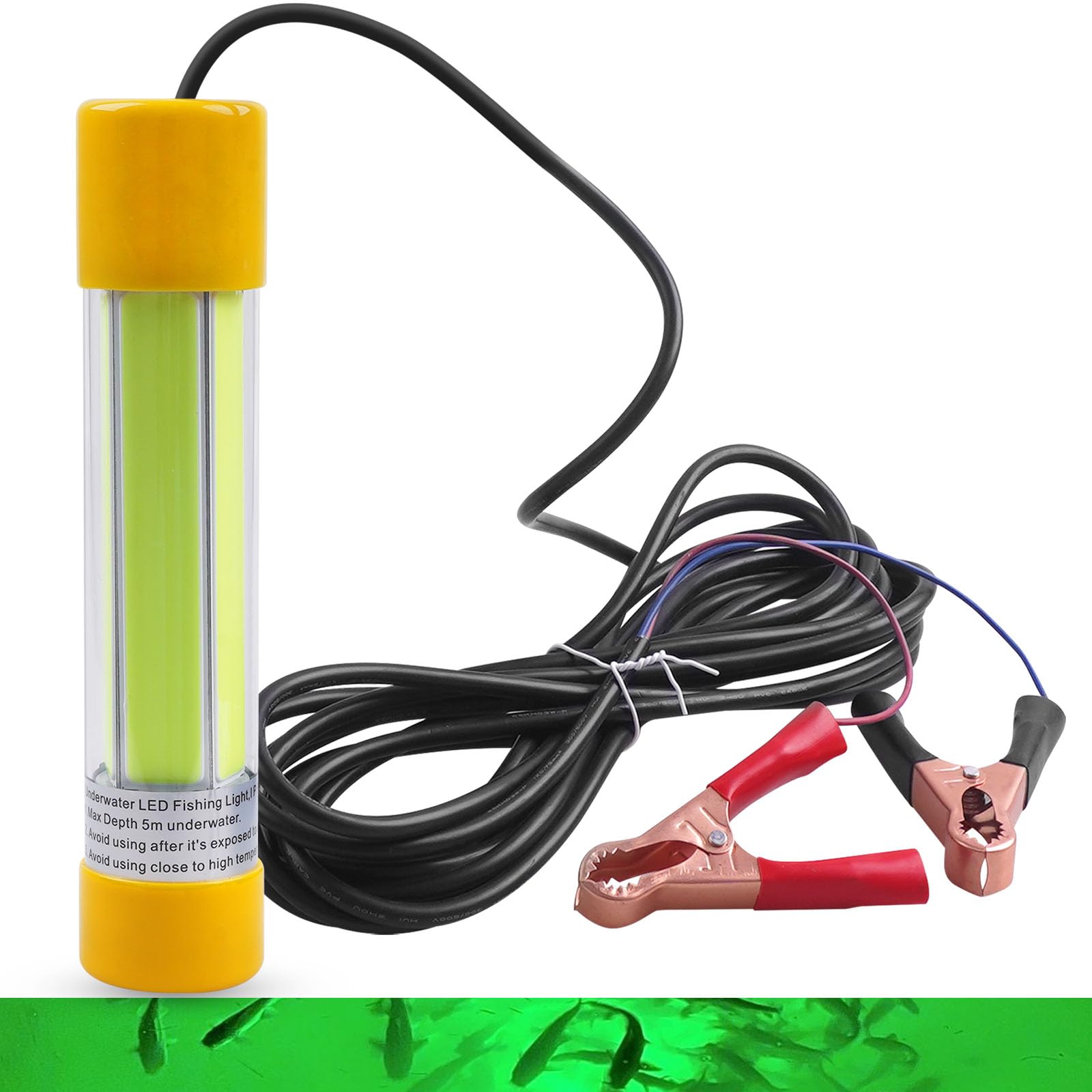 Green Underwater Fishing Light Super Bright 16000 Lumens 20W 12V LED Submersible Night Fishing Light Fish Bait Finder Attractor Docks Boats Lamp for Squid Shrimp Snook Bass Crappie Striper Catfish