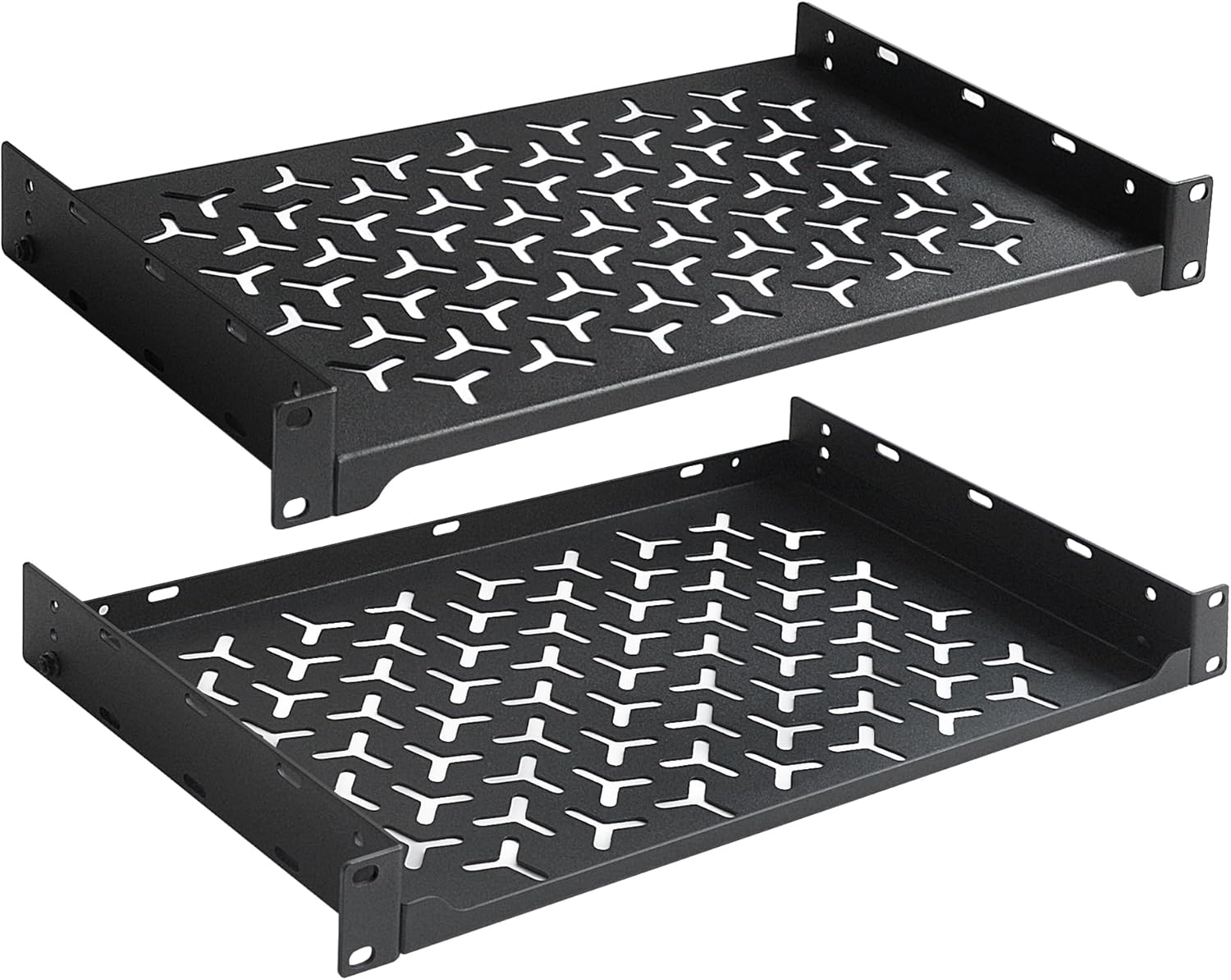 2 Pack 1U Server Rack Shelf, 19 Inch Universal Network Rack Mount Tray, 6 Inches Deep Vented Cantilever Shelf for AV/IT Equipment, Black