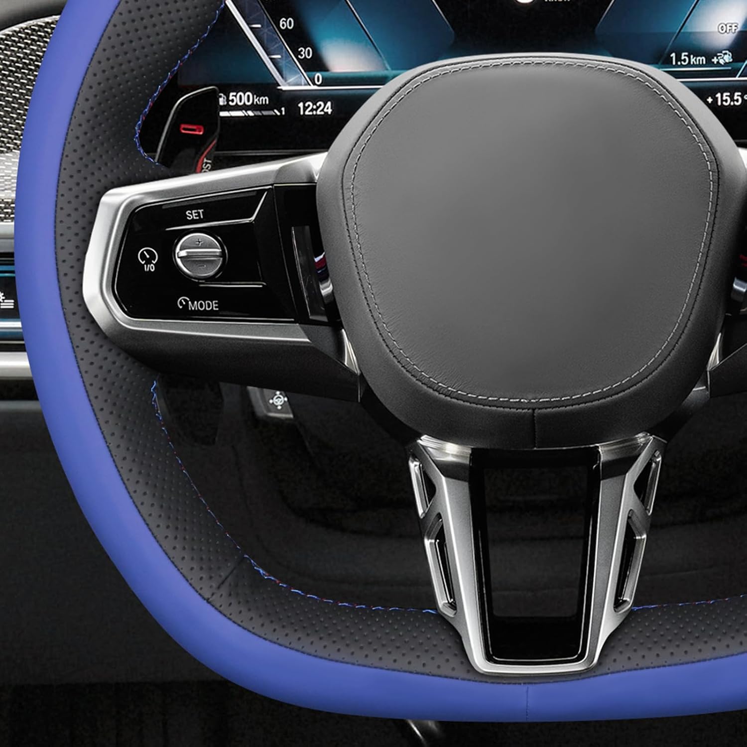 MEWANT Hand Stitch 3D Style Steering Wheel Wrap Cover for 5 Series G60 2024/7 Series G70 2023-2024/i5 G60 2024/i7 G70 2023-2024