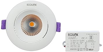 EcoLink 12-Watt LED Round COB Light (Warm White,Pack of 4)