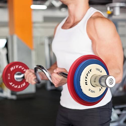 Miniatura 6 de RitFit Placas de peso de goma fraccionarias, placas de parachoques de colores para entrenamiento de fuerza inicial y sobrecarga progresiva, par y