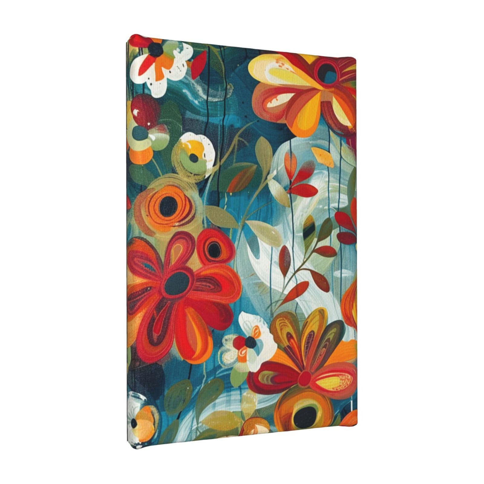 YKLJG Abstract Floral Printed Wall Art Canvas Painting 20x30 CM Wooden Framed Picture Painting Artwork Prints for Bedroom Kitchen Home Office Decor