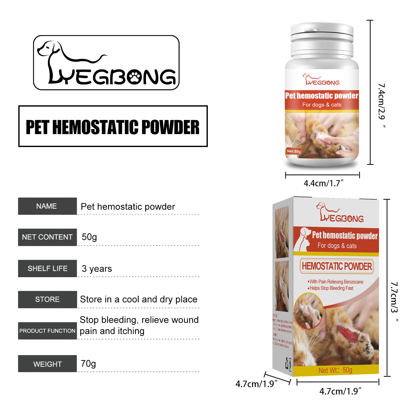 Poudre styptique médicamenteuse 50 g pour les saignements des chiens, chats, chiens, chats, soins de la peau