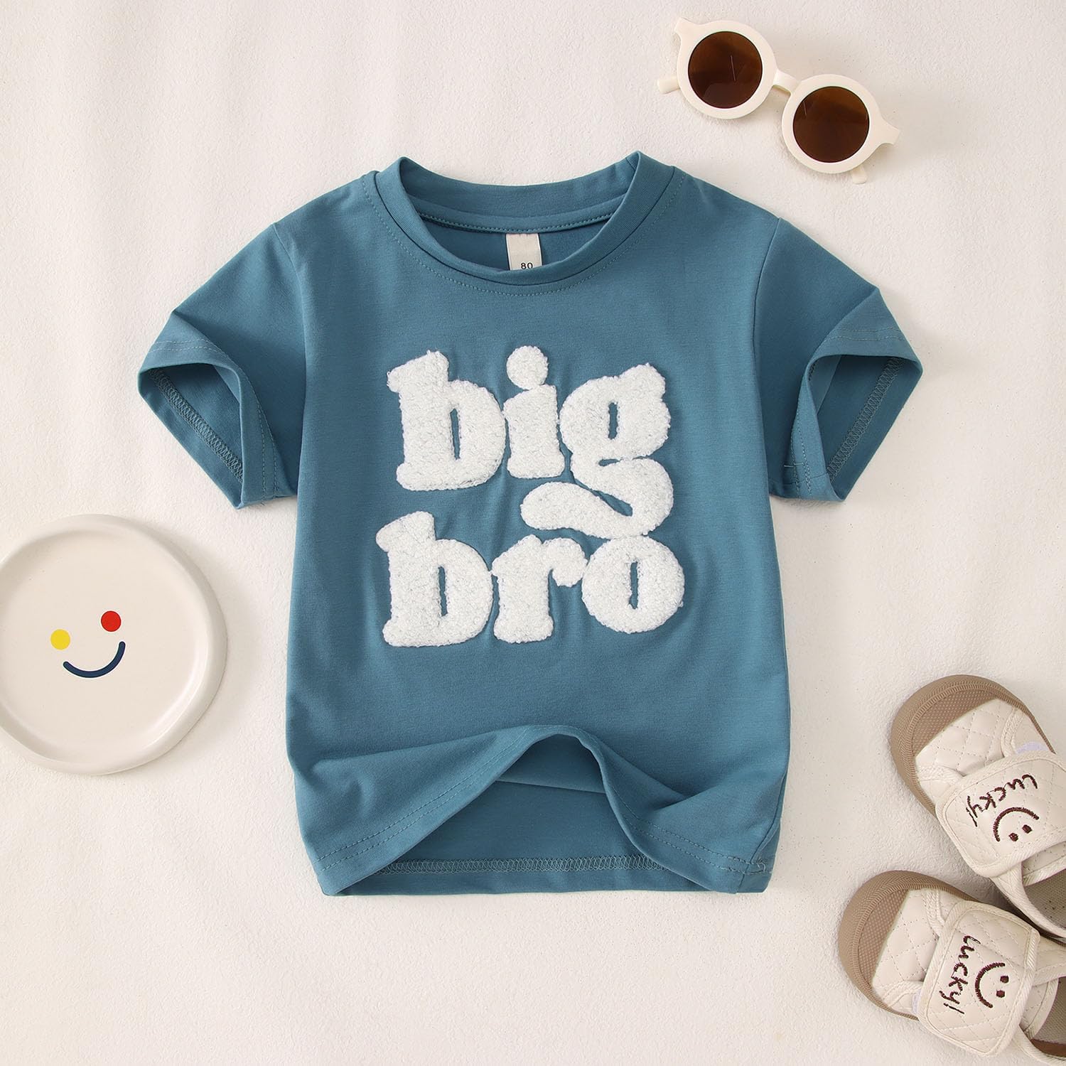 SOFEON Big Brother Shirt Toddler Baby Boy Big Bro Chenille Patch Letter T-Shirt Announcement Tees Summer Short Sleeve Top - Image 4