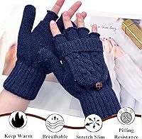 Vista 95 de Beurlike Guantes de invierno para mujer, de lana cálida, a prueba de viento, convertibles, sin dedos Negro