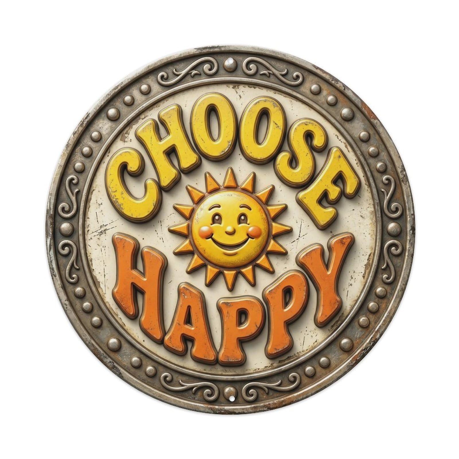 Cwbufd Vintage Style Choose Happy Nostalgic Workshop Ornament Retro Slogans Vintage Metal Tin Sign Plaque Wall Decor For Cafe, Club Bar, Office, Garden Metal Poster 8X8inch