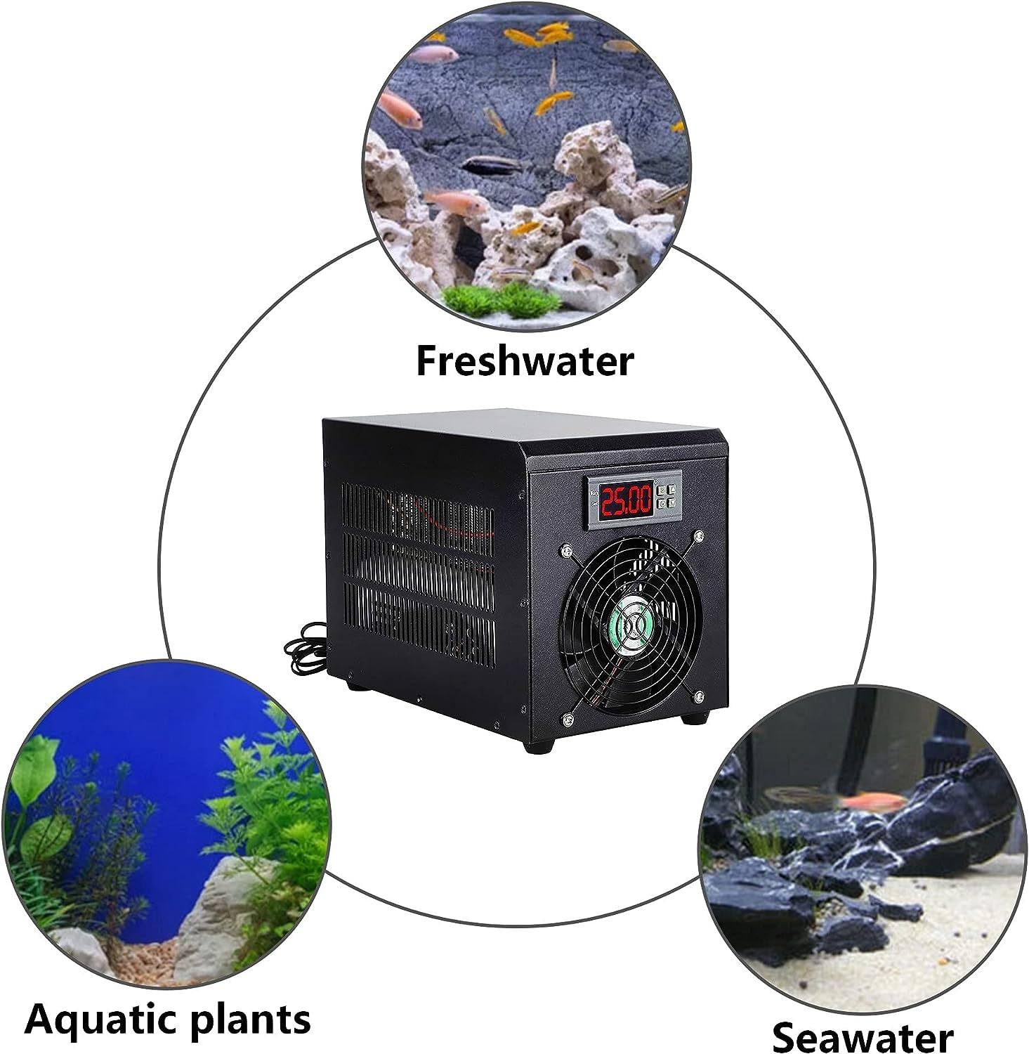 Aquarium-Kühler, Wasserkühler, elektronisches Aquarium, digitales Aquarium, Kühlgerät für Fischtanks, einfache Temperatureinstellung mit Pumpe und Rohr für Hydrokultur, Unkraut, Korallen