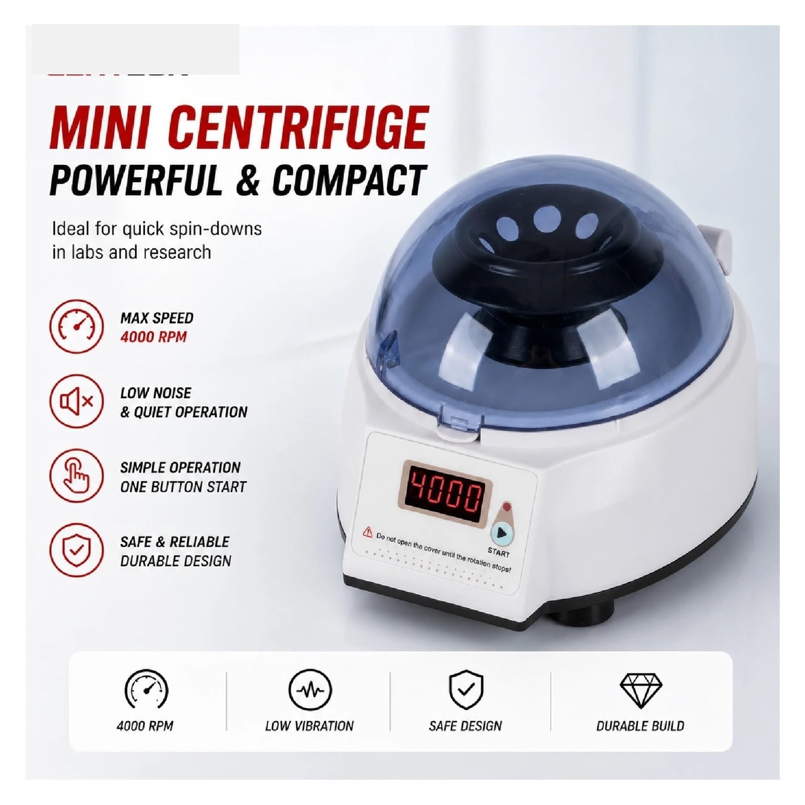 Centrífuga de mesa, 4 Mini Centrífuga De Laboratorio Digital Separador Suero Animal Clínica Veterinaria Salón Belleza Muestra Sangre | 8T