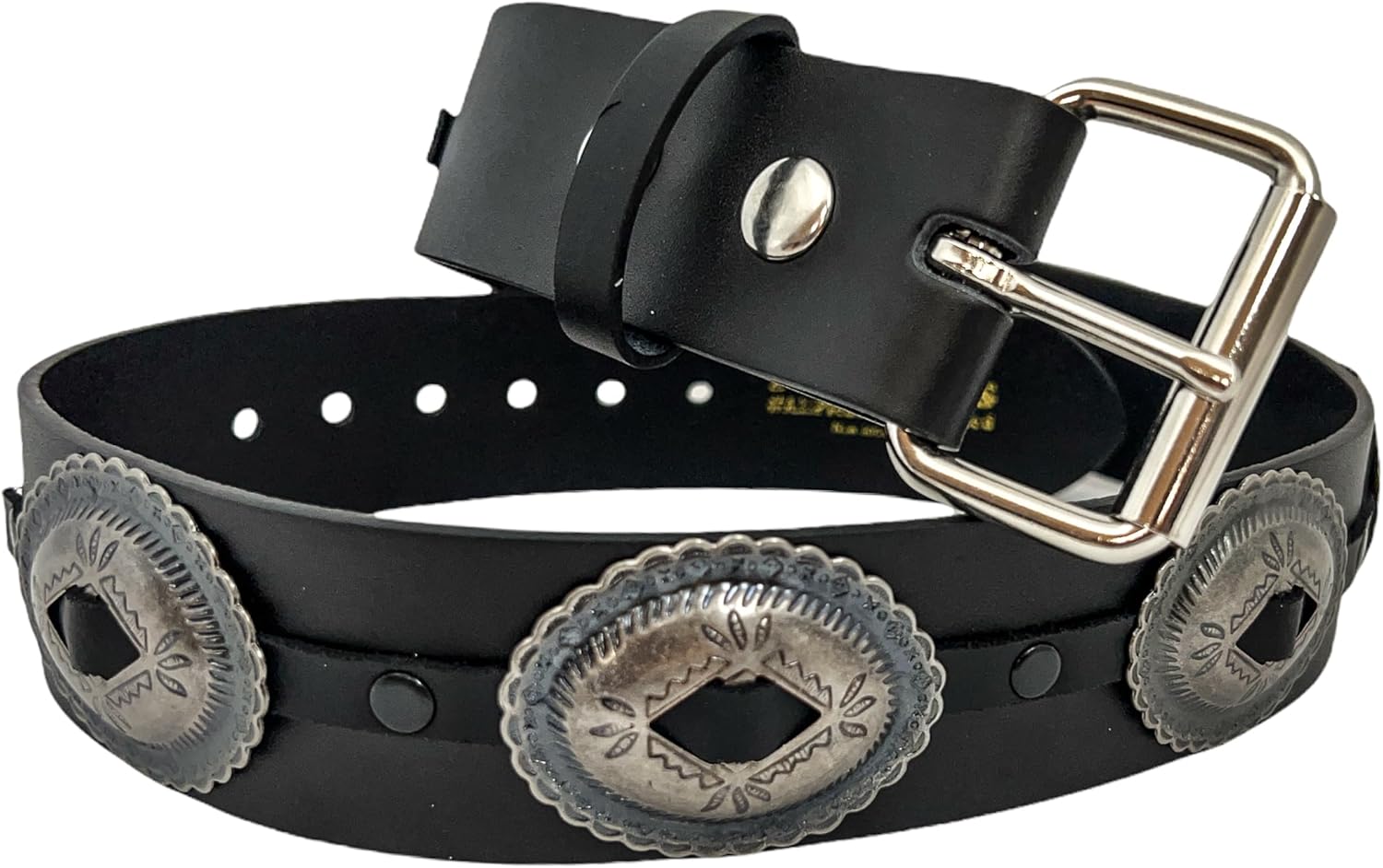 Oval Concho Belt Made In USA Real Leather Punk Goth Thrash Metal