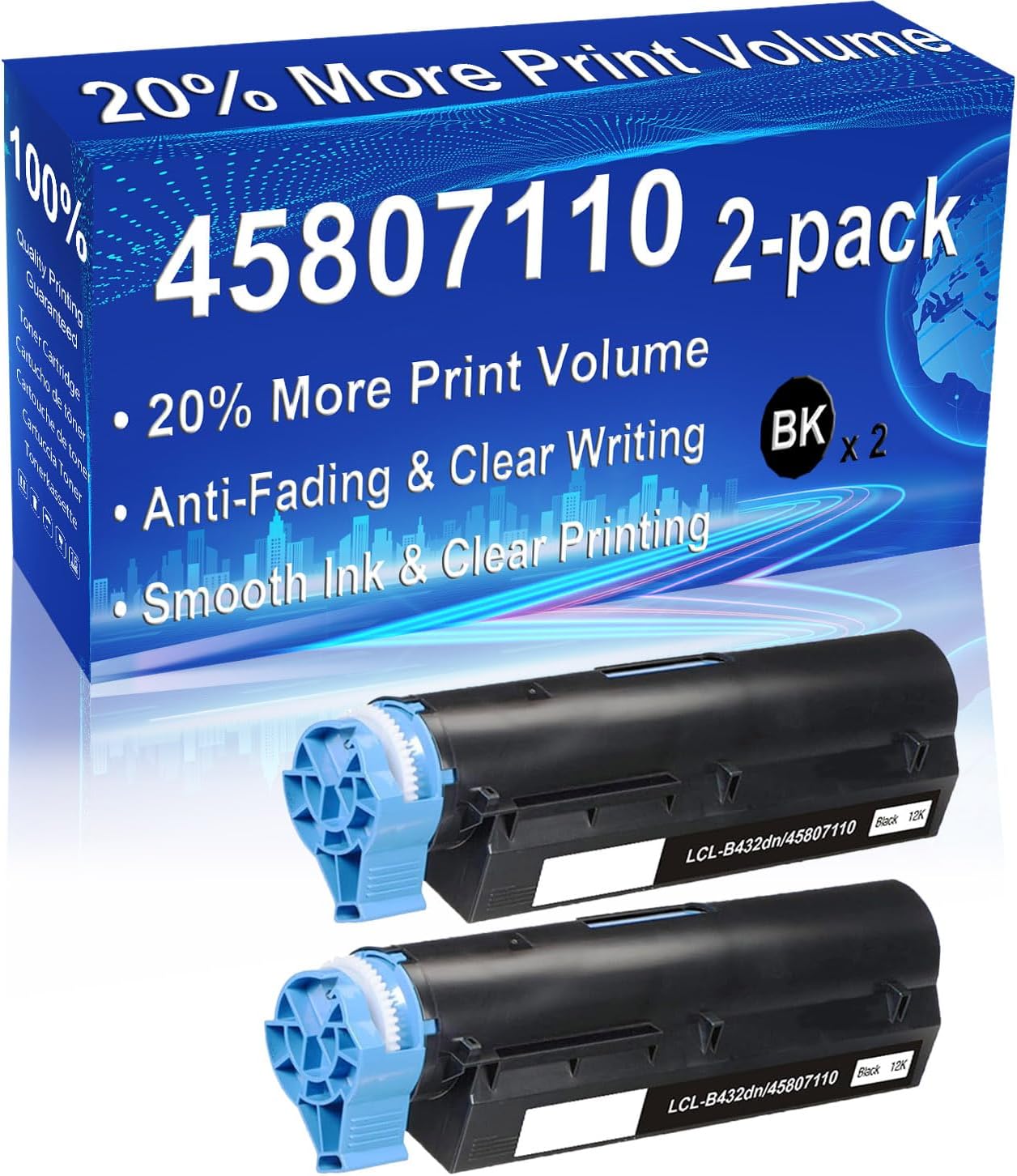 ​45807110 Toner Cartridges 2 Pack Compatible Replacement for 45807110 for MB432dn B512dn MB492dn MB562dnw Printer High Yield (Blck,2-Pack)