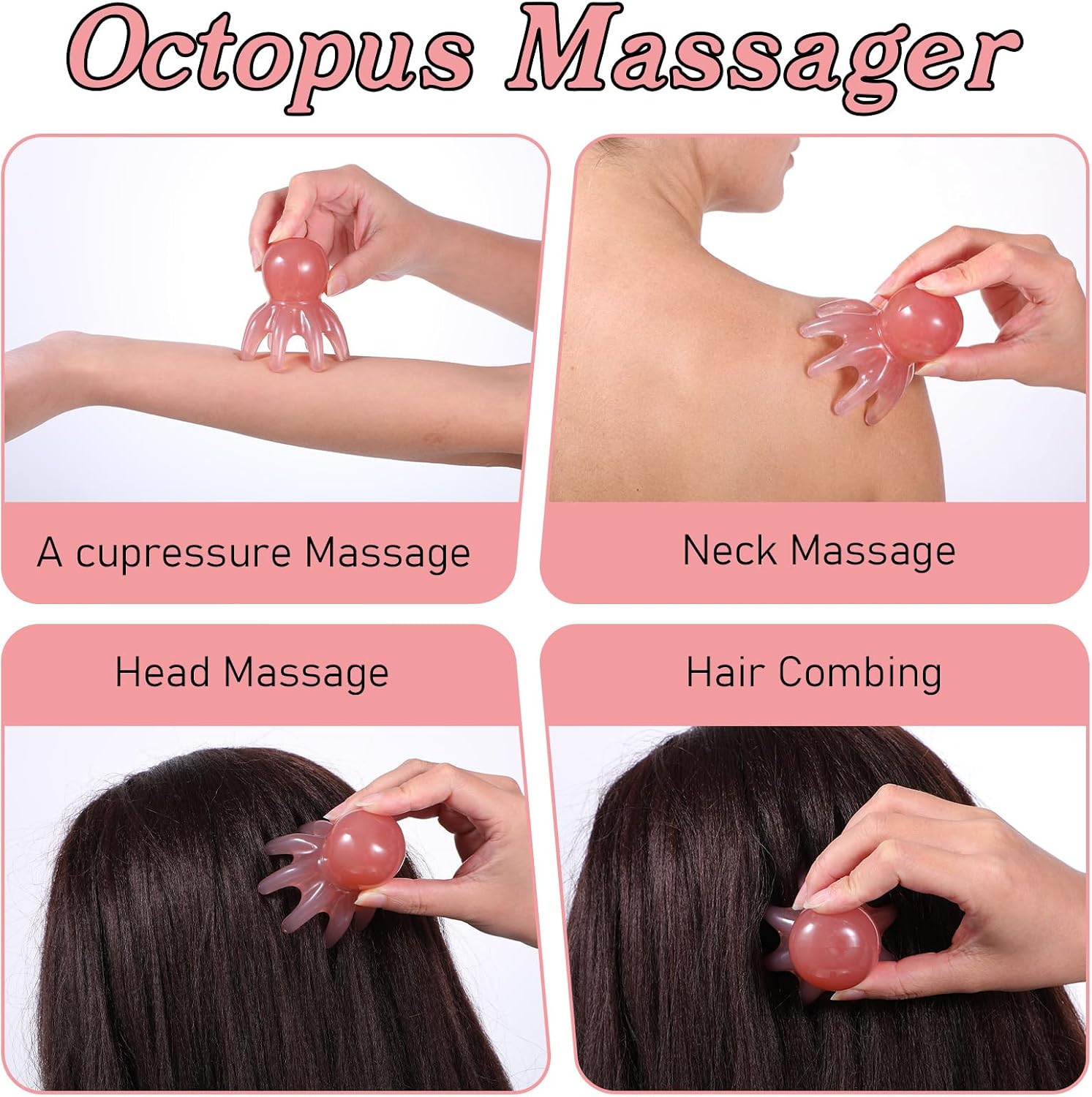 ElevateTech 2 Pcs Scalp Massager Tool Manual Head Massager Comb Point Massage Comb Head Massage Tools for Headaches Portable Pink Gua Sha Acupressure Tool for Hair Body Relaxation