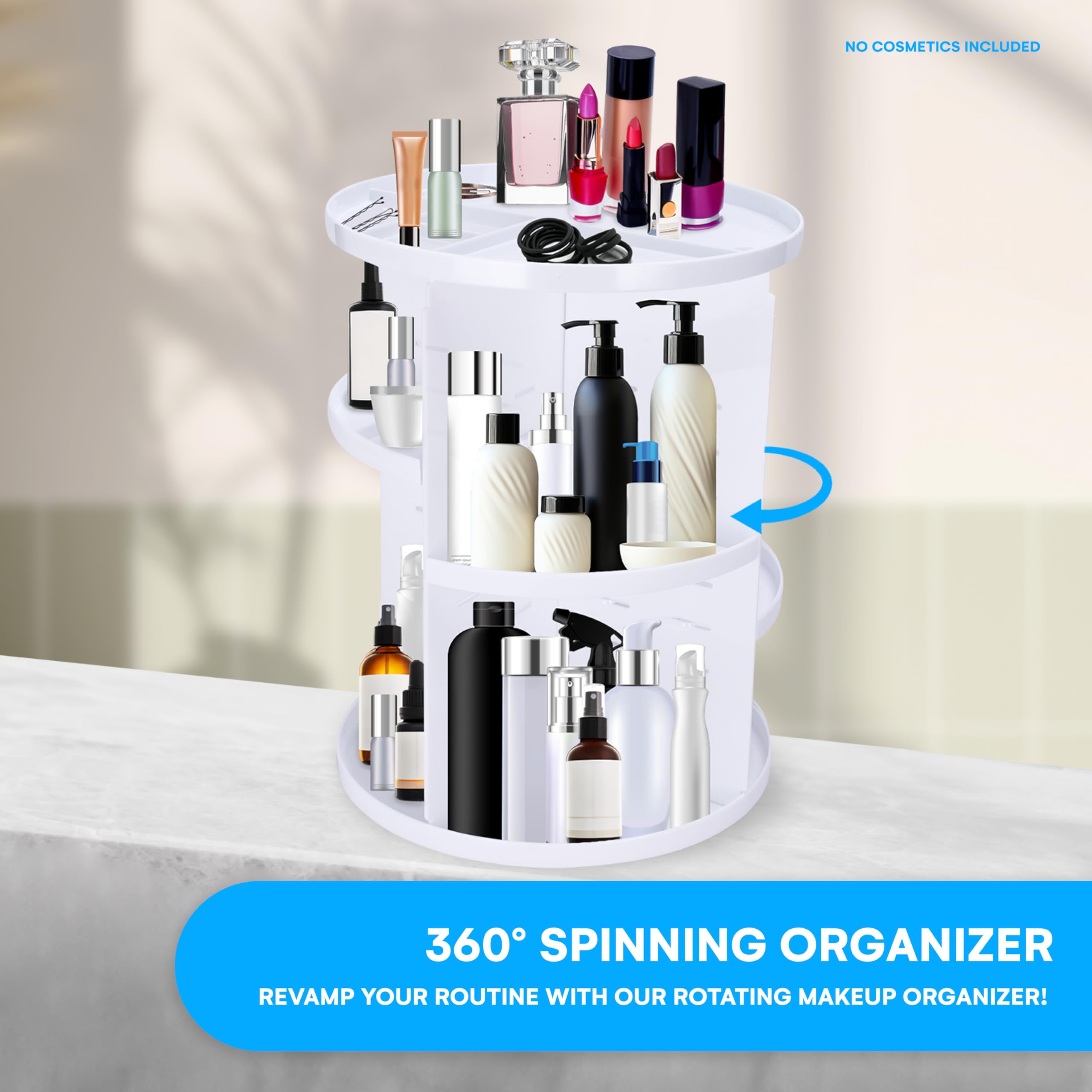 Bins & Things 360 Rotating Makeup Organizer - Adjustable Makeup Tower - Countertop Rotating Bathroom Organizer - Spinning Makeup Organizer & Skincare Organizer - 12