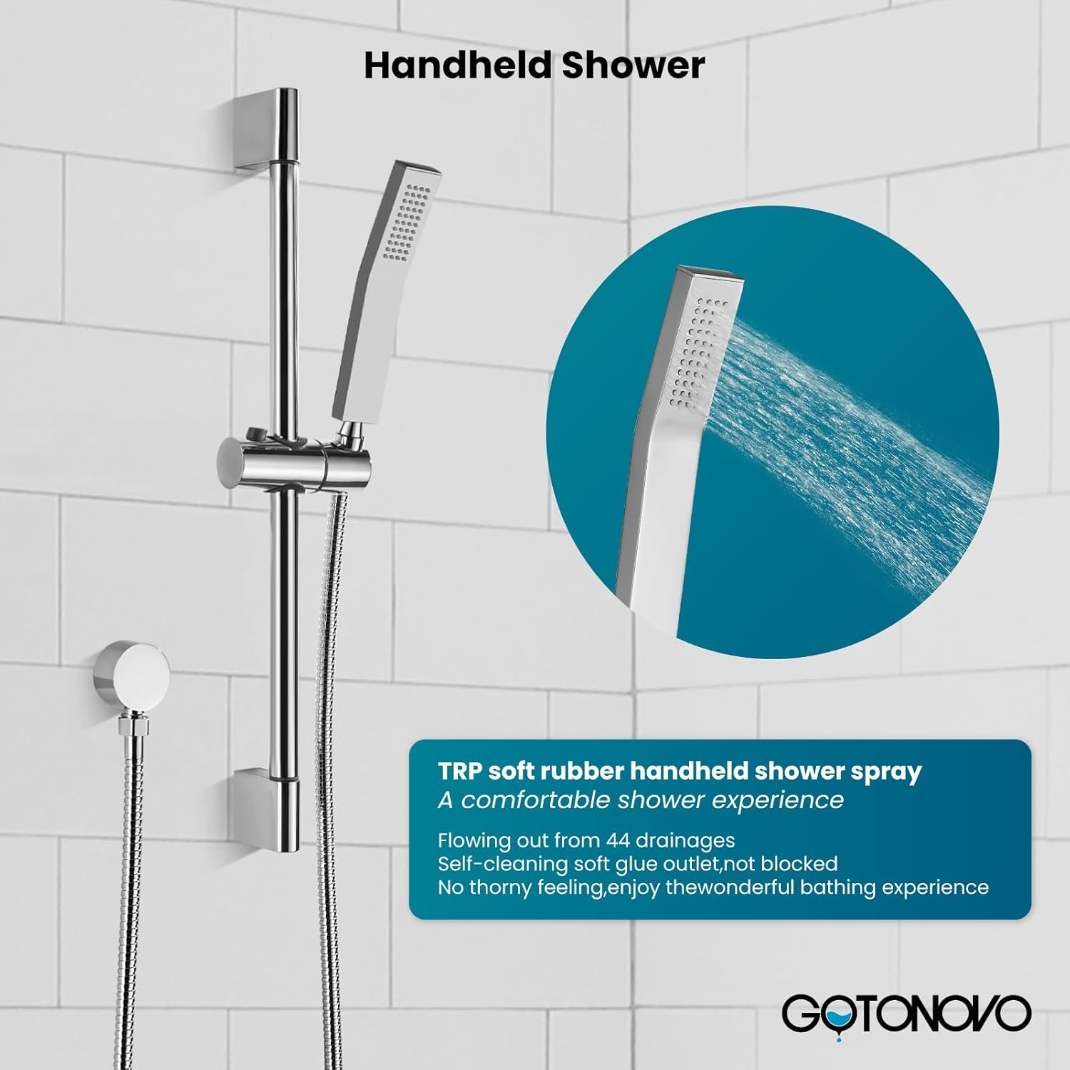 gotonovo Bathroom Shower Faucet Set with Slide Bar 12 inch Rainfall Shower Head with Handheld Spray Combo Shower Trim Kit Shower System Rough-in Valve Included Wall Mounted Polished Chrome