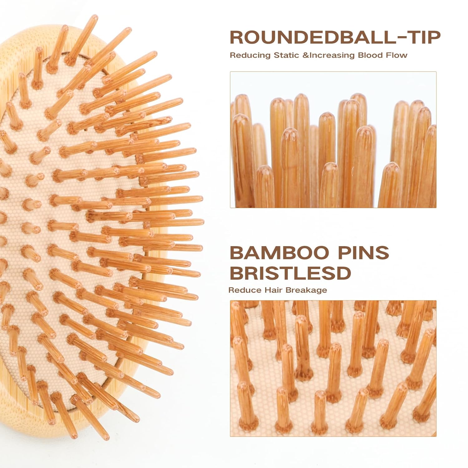 Bamboo Brush for Hair Growth(No Handle Design) Combetter, Natural Wood Brush, Mini Hair Scalp Massager Bamboo Bristles Detangling Hairbrush for Women, Men &Kids - Image 4