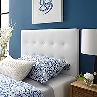 Modway Emily Tufted Vegan Leather Twin Headboard in White - Adjustable Height, Padded Comfort for Modern Bedrooms
