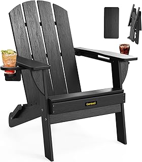 Folding Adirondack Chair, Wooden Textured Plastic Adirondack Chairs with...