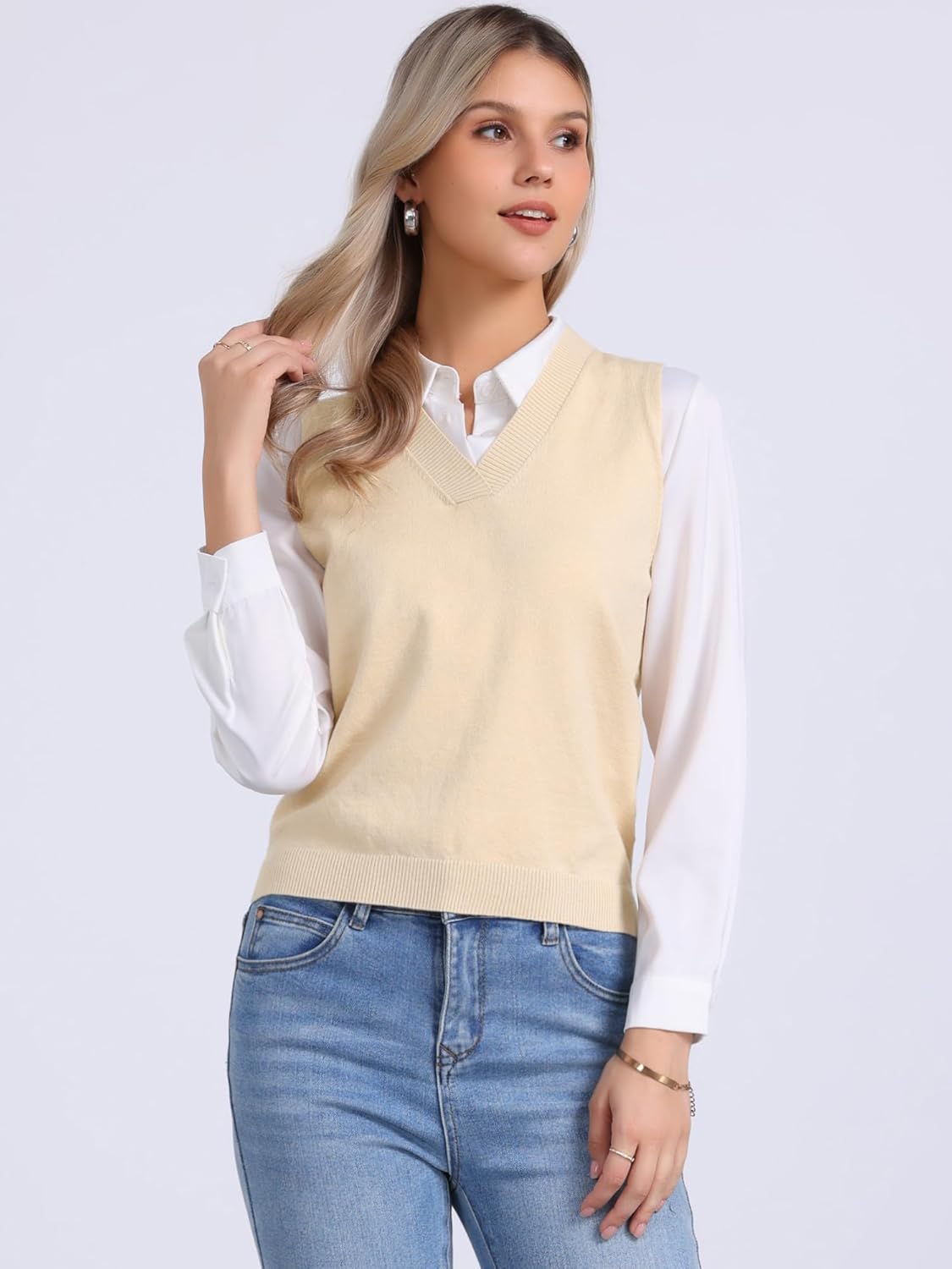 Allegra K Women's V Neck Sweater Vest Knit Pullover Sleeveless Sweater Top - Image 2