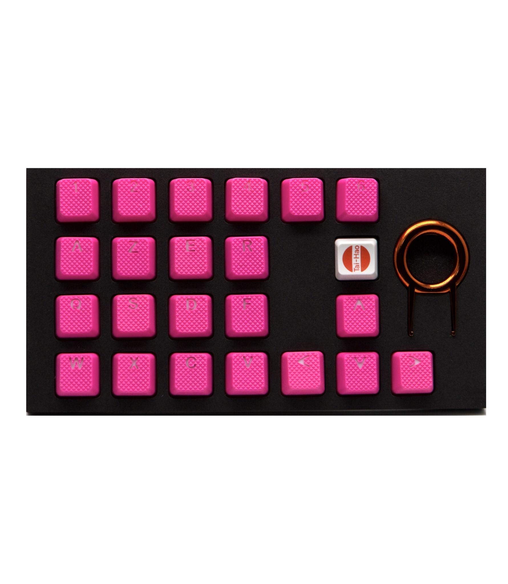 TAI-HAO Belgian/French Layout - Rubber Gaming Backlit Keycaps Set - 22 Keys Compatible with Cherry MX Switch Types Keyboard (Neon Pink)