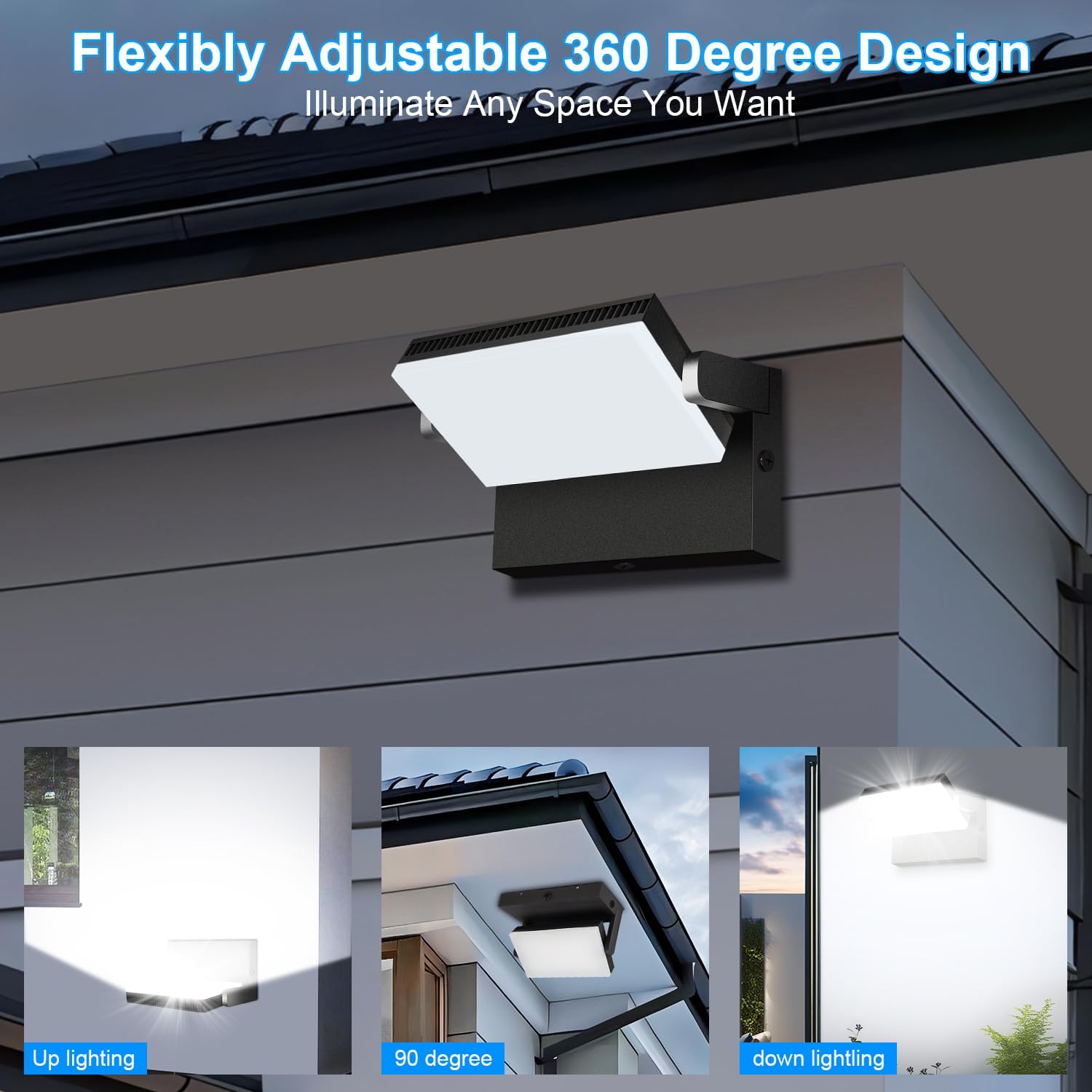 Modern Sleek Flood Lights Outdoor 120W, 18000LM 5000K Waterproof LED Security Lighting, 360° Rotatable Commercial Wall Pack for Yard, Car Lot, Building